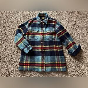 LIMITED AMERICA RED BLUE PLAID WOOL BUTTON DOWN JACKET/SHIRT VINTAGE Sz Small